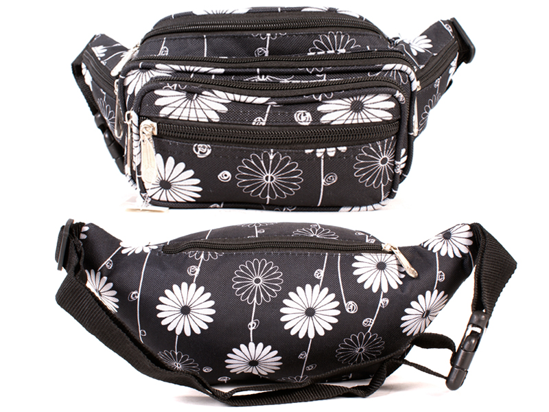 (image for) 8056 Black Floral Bright Colored Multizip Bumbag